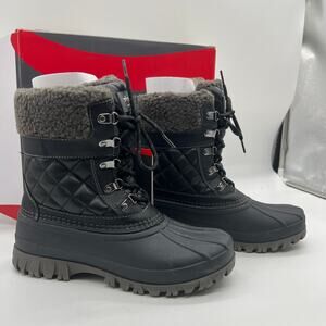 Cougar Waterproof Winter Boots Size 9W Black Quilt Carlisle Lace Up